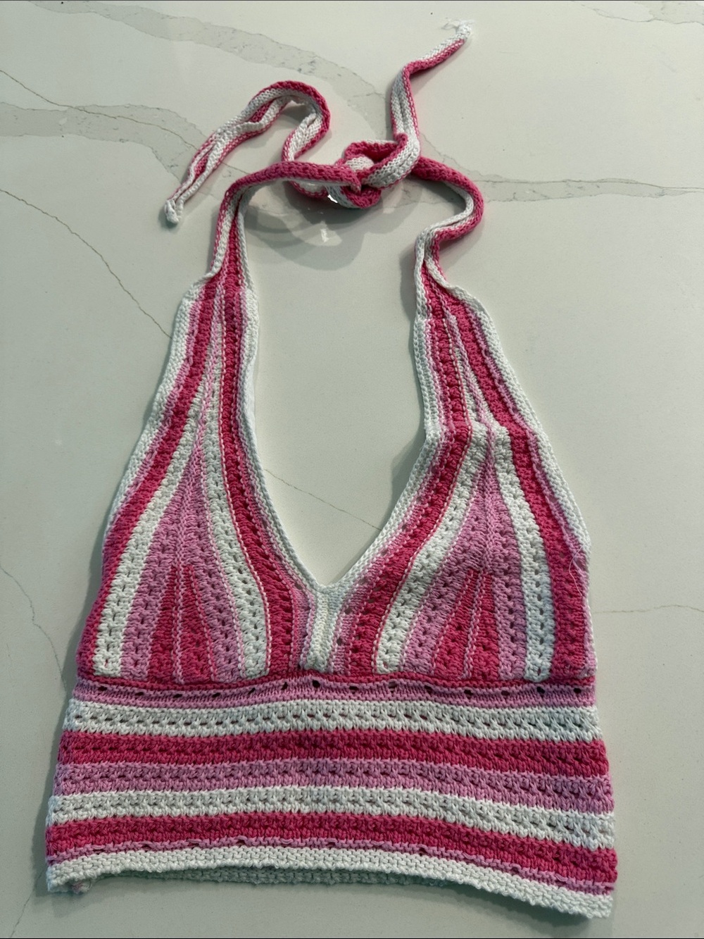 Hollister Pink & White Crochet Halter Top
